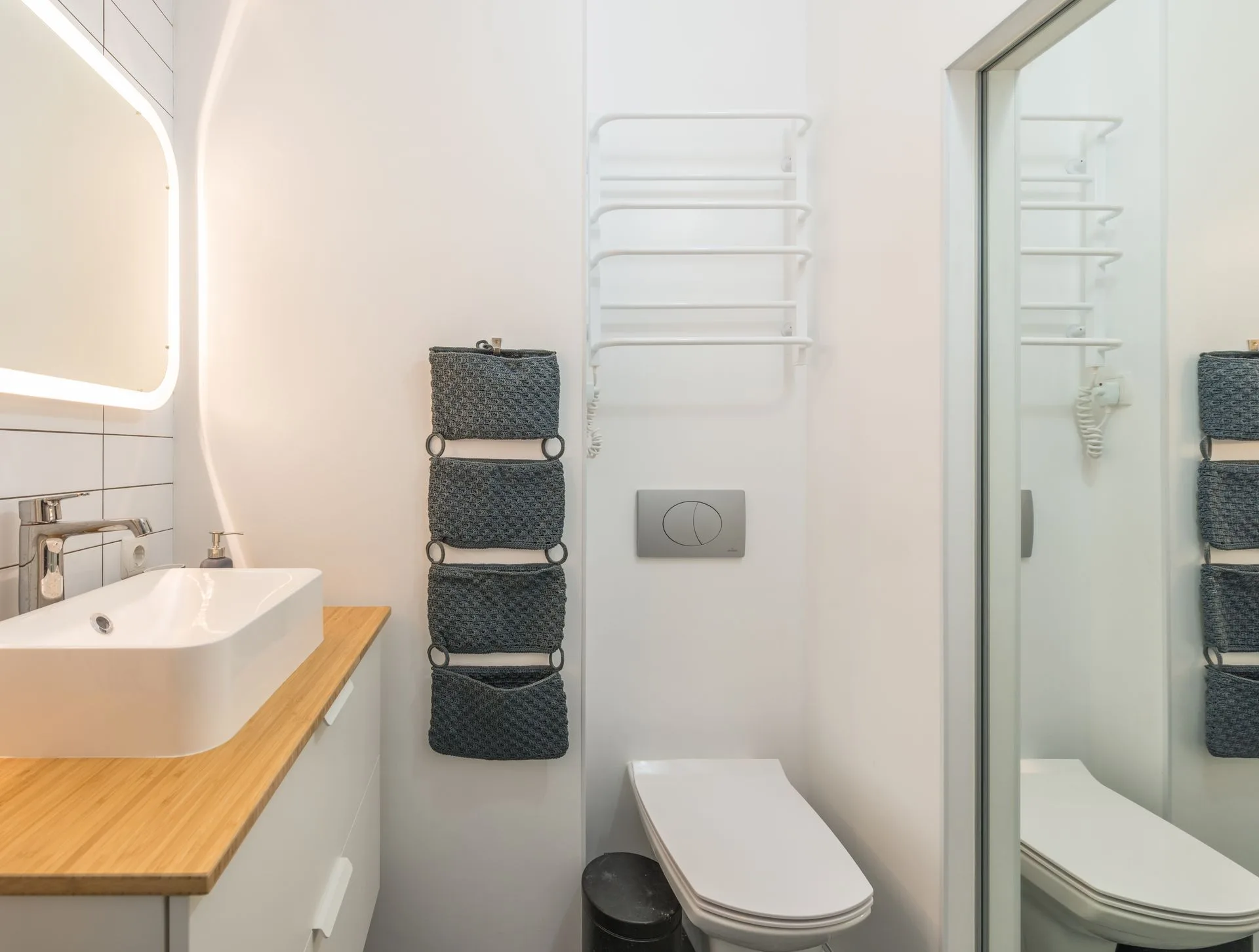 Bright modern bathroom with sink and mirror